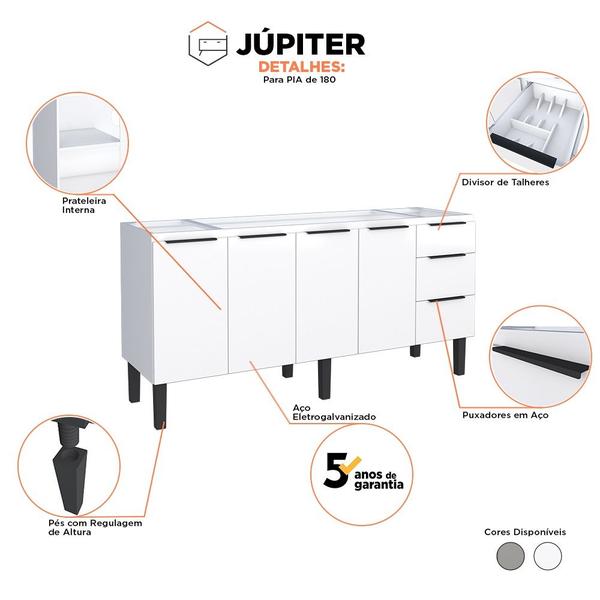 Imagem de Armário Gabinete Cozinha em Aço Júpiter 180 3 Gavetas Branco - Cozimax