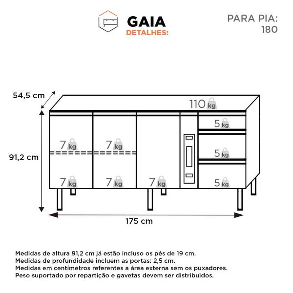 Imagem de Armário Gabinete de Cozinha para Pia 180 em Aço Gaia 3 Portas Branco - Cozimax