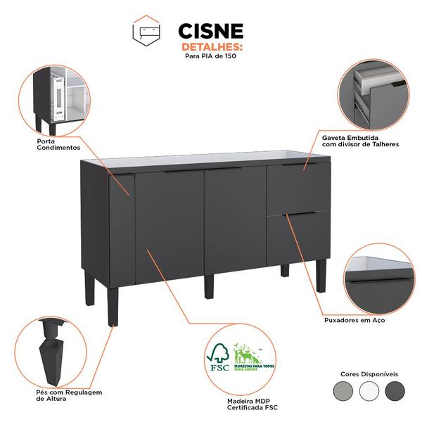 Imagem de Armário Gabinete de Cozinha Para Pia de 150 em Madeira Cisne 2 Gavetas Preto - Cozimax