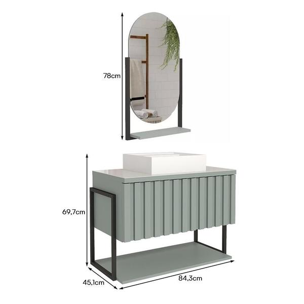 Imagem de Armário Gabinete Frisê 80cm para Banheiro com Cuba e Espelho Ori - MGM