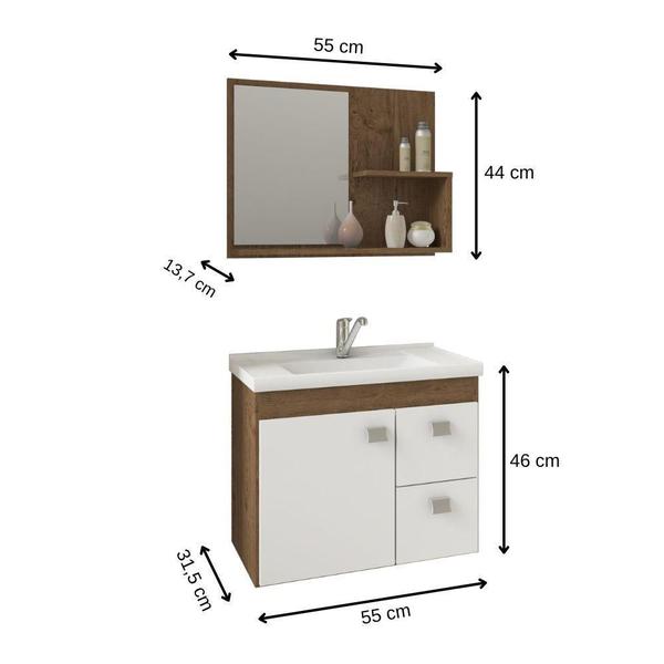 Imagem de Armário Gabinete Hortência 55cm para Banheiro com Cuba e Espelheira - MGM