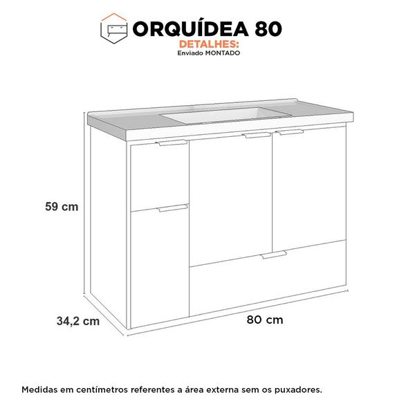 Imagem de Armário Gabinete para Banheiro em Madeira Com Lavatório em Mármore Sintético Orquídea 80cm Nude - Cozimax