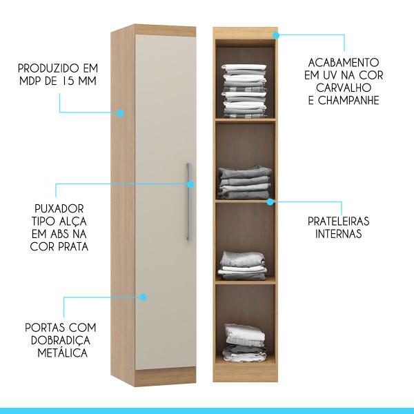 Imagem de Armário Guarda Roupa Modulado Selene 1 Porta 40x218 Cm MDP Carvalho 6004 MENU