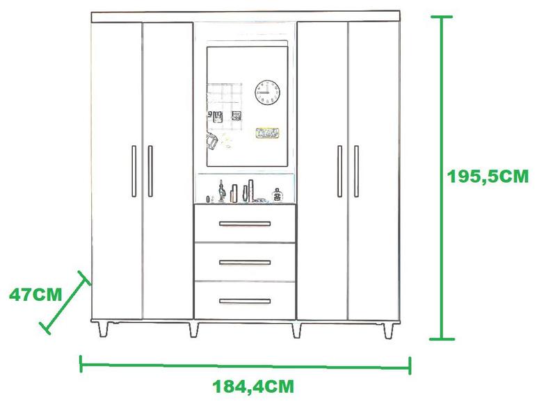 Imagem de Armário Guarda Roupas 1.83m Berl Roupeiro casal com 4 portas + 3 gavetas + penteadeira central cor Coffe marrom escuro