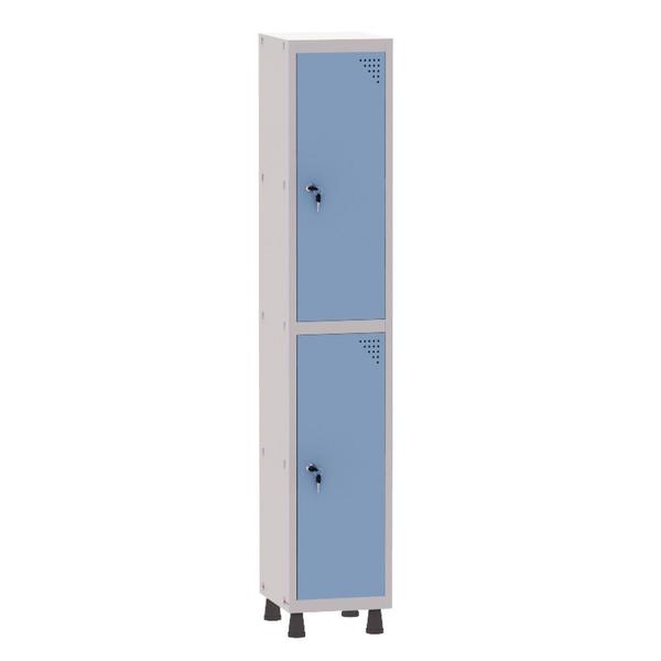 Imagem de Armário Guarda Volume Locker Roupeiro 1 Vão 2 Portas Aço GRF501/2 Cinza e Azul Dali - Pandin