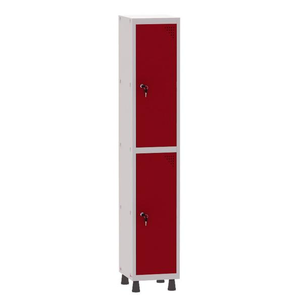 Imagem de Armário Guarda Volume Locker Roupeiro 1 Vão 2 Portas Aço GRF501/2 Cinza e Vermelho - Pandin