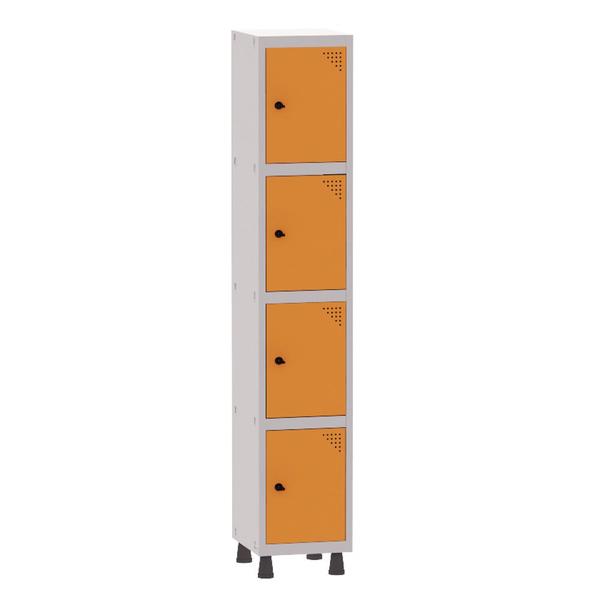 Armário Guarda Volume Locker Roupeiro 1 Vão 4 Portas Aço GRP501/4 Cinza e Laranja - Pandin Imagem de Armário Guarda Volume Locker Roupeiro 1 Vão 4 Portas Aço GRP501/4 Cinza e Laranja - Pandin