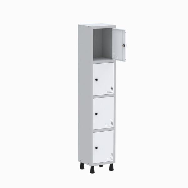 Imagem de Armário Guarda Volume Locker Roupeiro 1 Vão 4 Portas GR301/4 Light Cinza e Branco - Pandin