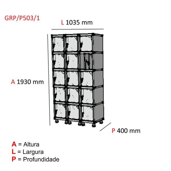 Imagem de Armário Guarda Volume Locker Roupeiro 15 Portas Aço GRP 503/15