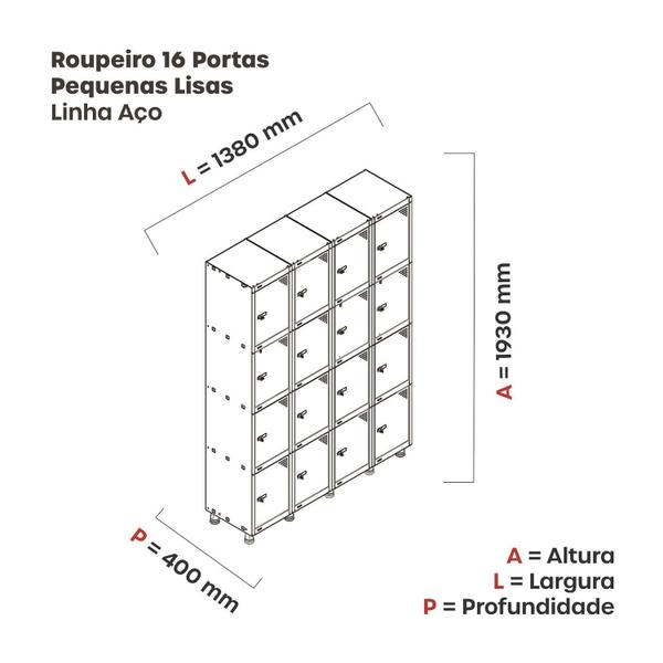 Imagem de Armário Guarda Volume Locker Roupeiro 16 Portas Aço Grf 504/16