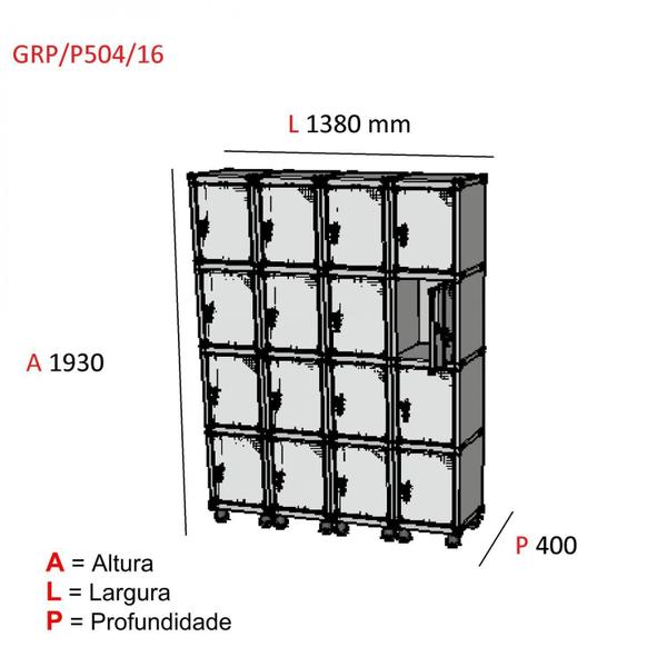 Imagem de Armário Guarda Volume Locker Roupeiro 16 Portas Aço GRP 504/16