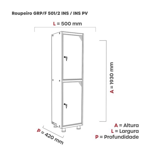 Imagem de Armário Guarda Volume Locker Roupeiro 2 Portas Aço 50cmx193cm Pandin Móveis