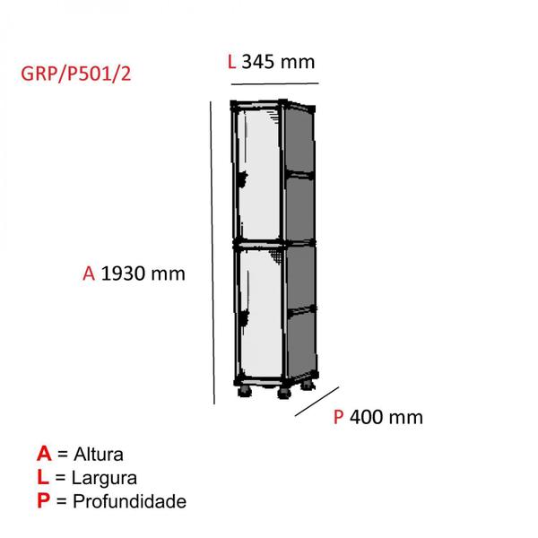 Armário Guarda Volume Locker Roupeiro 2 Portas Aço GRP 501/2 - Pandin Móveis Imagem de Armário Guarda Volume Locker Roupeiro 2 Portas Aço GRP 501/2