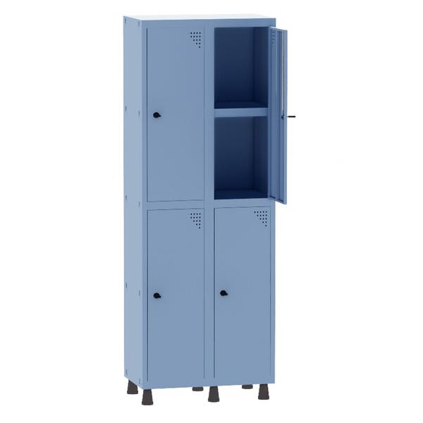 Imagem de Armário Guarda Volume Locker Roupeiro 2 Vãos 04 Portas Com Prateleira GRP502PRI/4 Azul Dali - Pandin