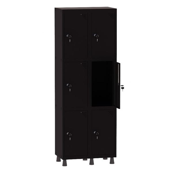 Imagem de Armário Guarda Volume Locker Roupeiro 2 Vãos 6 Portas Aço GRF502/6 Preto - Pandin