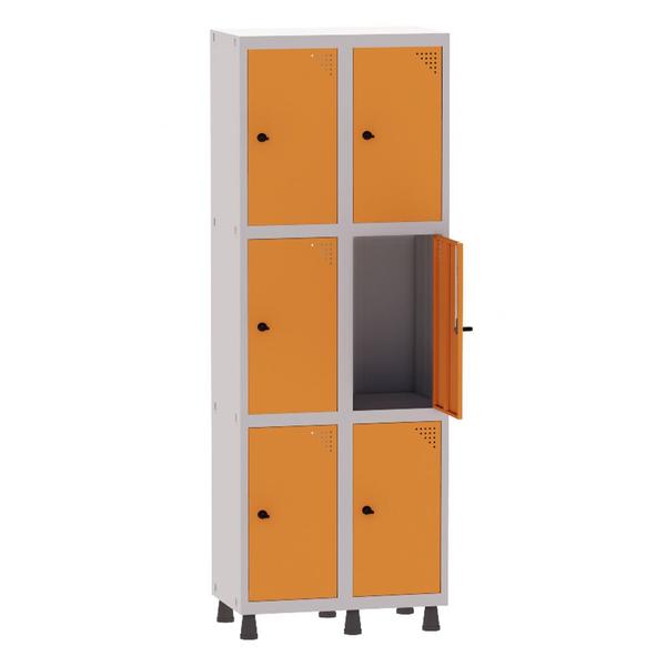 Imagem de Armário Guarda Volume Locker Roupeiro 2 Vãos 6 Portas Aço GRP502/6 Cinza e Laranja - Pandin