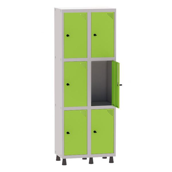 Imagem de Armário Guarda Volume Locker Roupeiro 2 Vãos 6 Portas Aço GRP502/6 Cinza e Verde Miró - Pandin