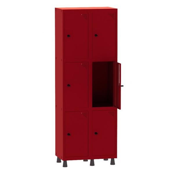 Imagem de Armário Guarda Volume Locker Roupeiro 2 Vãos 6 Portas Aço GRP502/6 Vermelho - Pandin