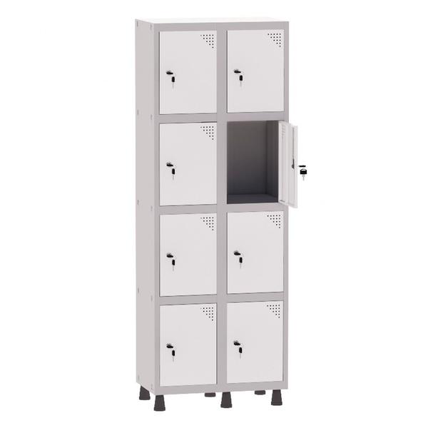 Imagem de Armário Guarda Volume Locker Roupeiro 2 Vãos 8 Portas Aço GRF502/8 Cinza e Branco - Pandin