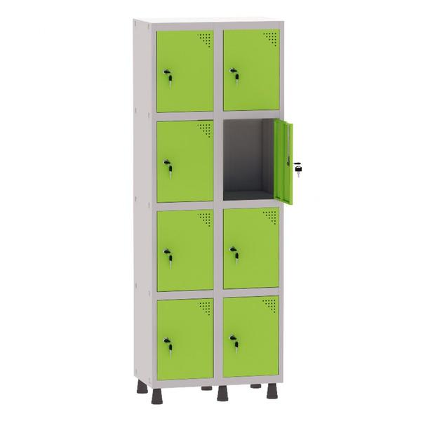 Imagem de Armário Guarda Volume Locker Roupeiro 2 Vãos 8 Portas Aço GRF502/8 Cinza e Verde Miró - Pandin