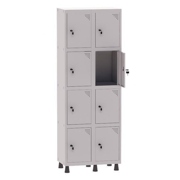 Imagem de Armário Guarda Volume Locker Roupeiro 2 Vãos 8 Portas Aço GRF502/8 Cinza - Pandin