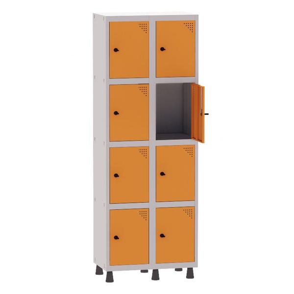 Imagem de Armário Guarda Volume Locker Roupeiro 2 Vãos 8 Portas Aço GRP502/8 Cinza e Laranja - Pandin