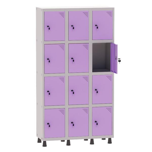 Armário Guarda Volume Locker Roupeiro 3 Vãos 12 Portas Aço GRF503/12 Cinza e Lilás - Pandin Imagem de Armário Guarda Volume Locker Roupeiro 3 Vãos 12 Portas Aço GRF503/12 Cinza e Lilás - Pandin