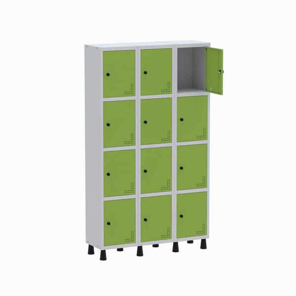 Imagem de Armário Guarda Volume Locker Roupeiro 3 Vãos 12 Portas GR303/12 Light Cinza e Verde - Pandin