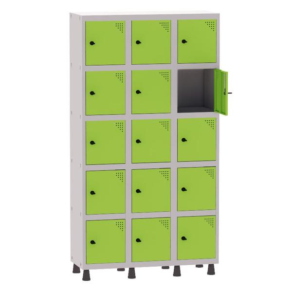 Imagem de Armário Guarda Volume Locker Roupeiro 3 Vãos 15 Portas Aço GRP503/15 Cinza e Verde Miró - Pandin