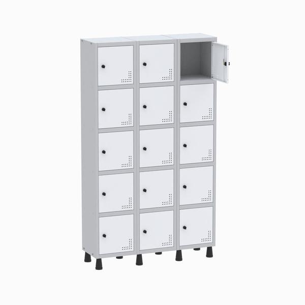 Imagem de Armário Guarda Volume Locker Roupeiro 3 Vãos 15 Portas GR303/15 Light Cinza e Branco - Pandin