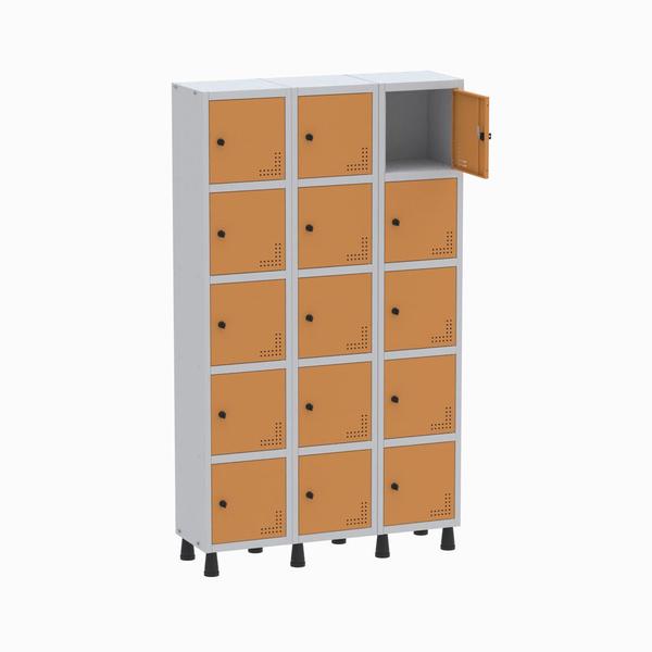 Imagem de Armário Guarda Volume Locker Roupeiro 3 Vãos 15 Portas GR303/15 Light Cinza e Laranja - Pandin