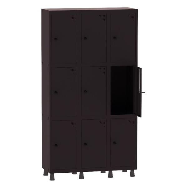 Imagem de Armário Guarda Volume Locker Roupeiro 3 Vãos 9 Portas Aço GRP503/9 Preto - Pandin