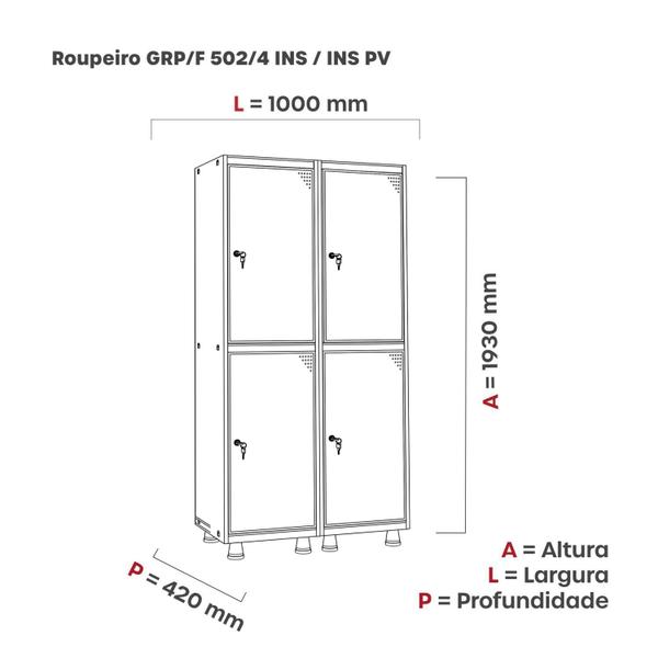 Imagem de Armário Guarda Volume Locker Roupeiro 4 Portas Aço 100cmx193cm Pandin Móveis