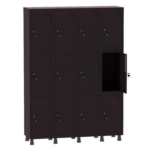 Imagem de Armário Guarda Volume Locker Roupeiro 4 Vãos 12 Portas Aço GRF504/12 Preto - Pandin