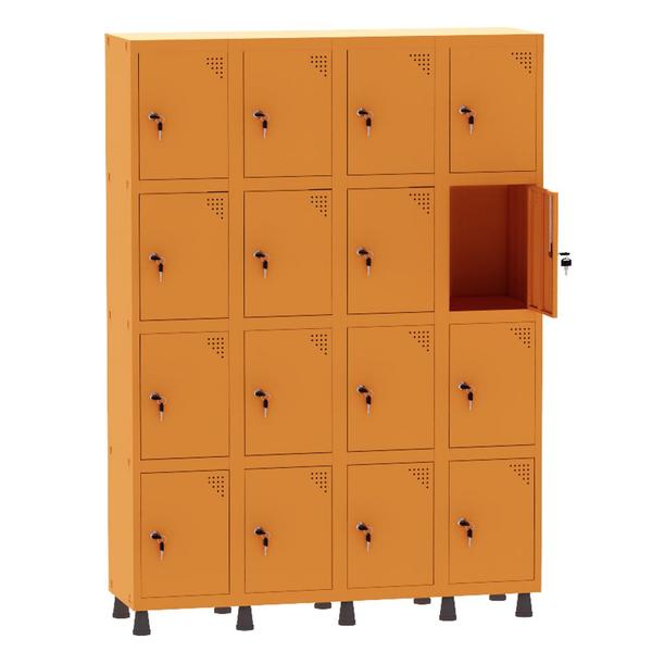 Imagem de Armário Guarda Volume Locker Roupeiro 4 Vãos 16 Portas Aço GRF504/16 Laranja Picasso - Pandin