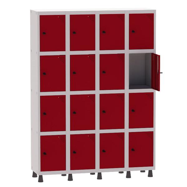 Imagem de Armário Guarda Volume Locker Roupeiro 4 Vãos 16 Portas Aço GRP504/16 Cinza e Vermelho - Pandin