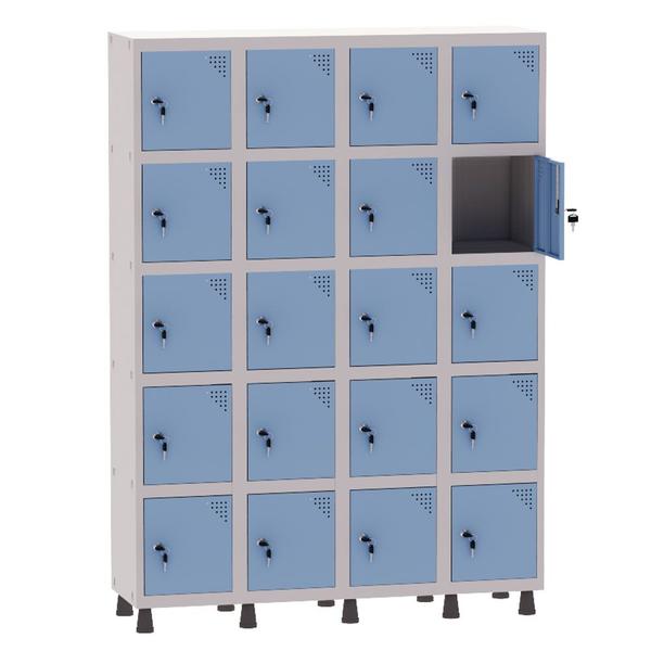 Imagem de Armário Guarda Volume Locker Roupeiro 4 Vãos 20 Portas Aço GRF504/20 Cinza e Azul Dali - Pandin