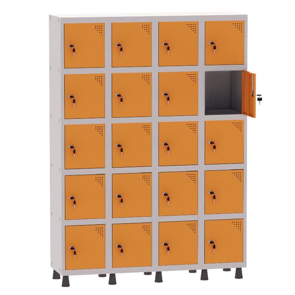 Imagem de Armário Guarda Volume Locker Roupeiro 4 Vãos 20 Portas Aço GRF504/20 Cinza e Laranja Picasso - Pandin