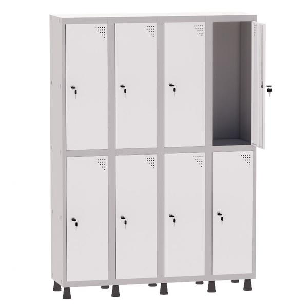 Imagem de Armário Guarda Volume Locker Roupeiro 4 Vãos 8 Portas Aço GRF504/8 Cinza e Branco - Pandin