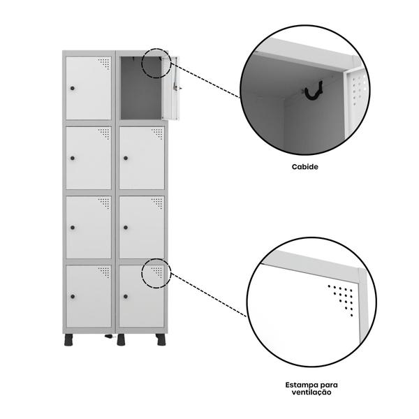 Imagem de Armário Guarda Volume Locker Roupeiro 8 Portas Aço GRP 502/8