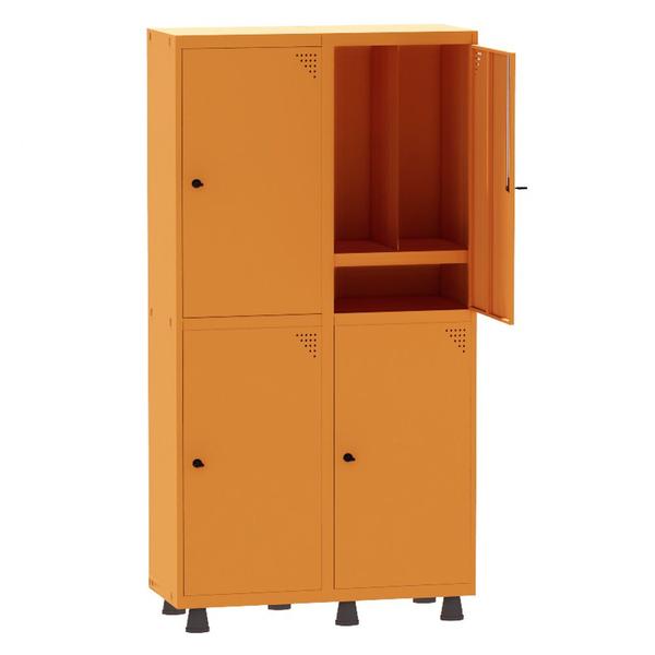 Imagem de Armário Guarda Volume Locker Roupeiro Insalubre 2 Vãos 04 Portas Com Prateleira GRP502/4INSPV Laranja Picasso - Pandin