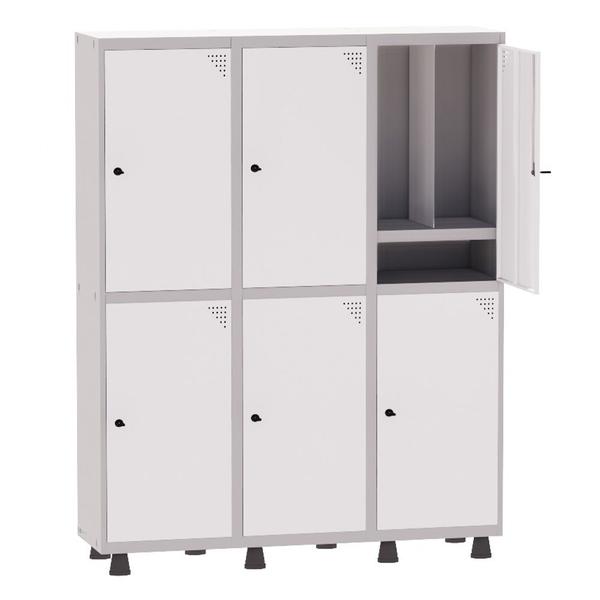 Imagem de Armário Guarda Volume Locker Roupeiro Insalubre 3 Vãos 06 Portas Com Prateleira GRP503/6INSPV Cinza e Branco - Pandin