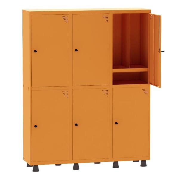 Imagem de Armário Guarda Volume Locker Roupeiro Insalubre 3 Vãos 06 Portas Com Prateleira GRP503/6INSPV Laranja - Pandin