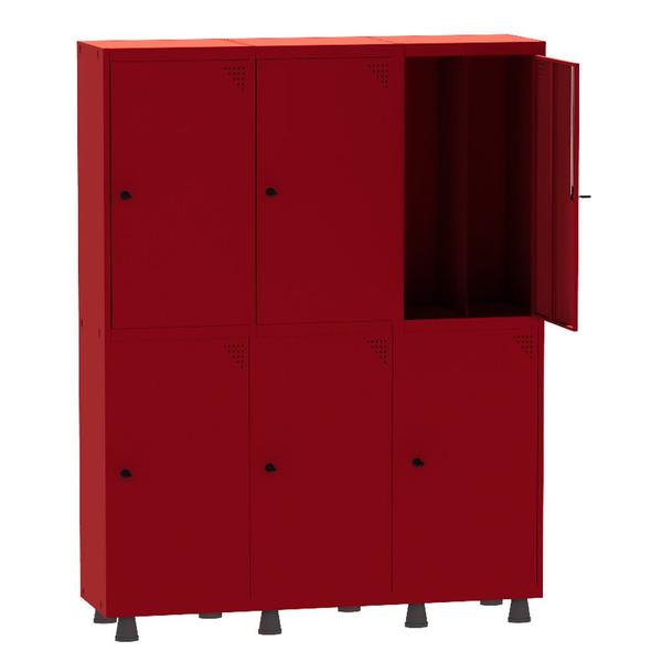 Imagem de Armário Guarda Volume Locker Roupeiro Insalubre 3 Vãos 06 Portas GRP503/6INS Vermelho - Pandin