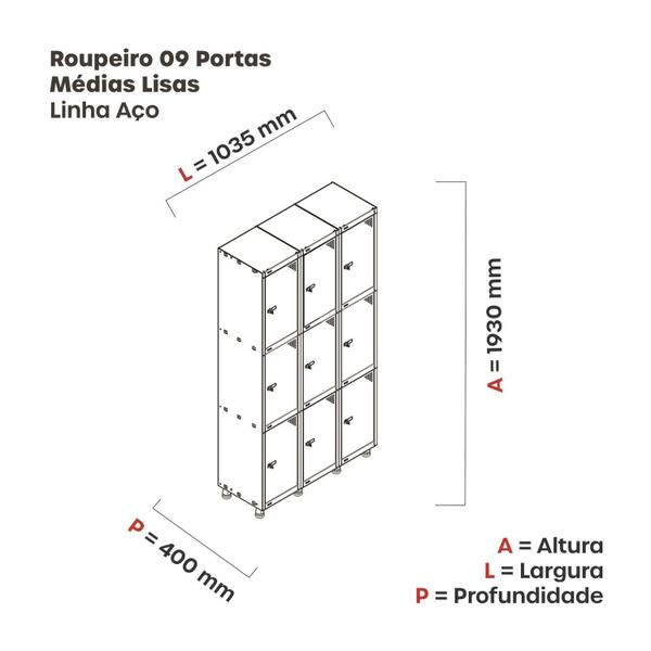 Imagem de Armário Locker Guarda-Volume 9 Portas Aço Grp 503/9