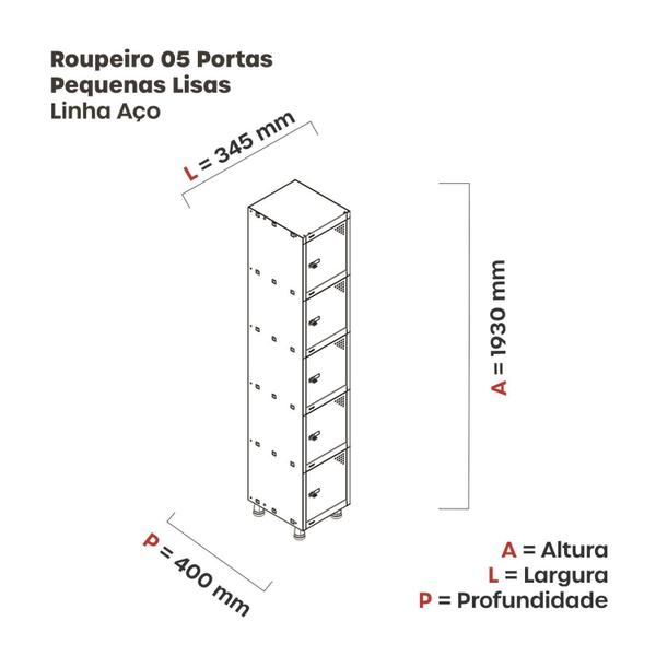 Imagem de Armário Locker Roupeiro 5 Portas Aço Grp 501/5