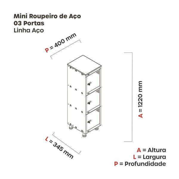 Imagem de Armário Mini Roupeiro 3 Portas Aço MGRP 501/3