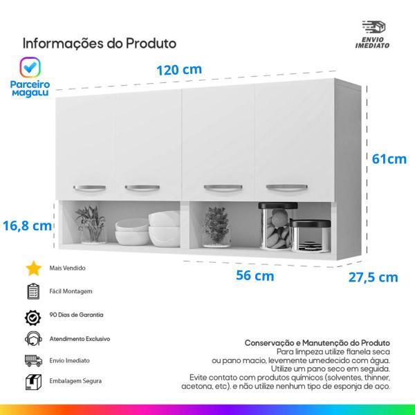 Imagem de Armário Modular 4 Portas Parede Aereo Cozinha Suspenso Multiuso