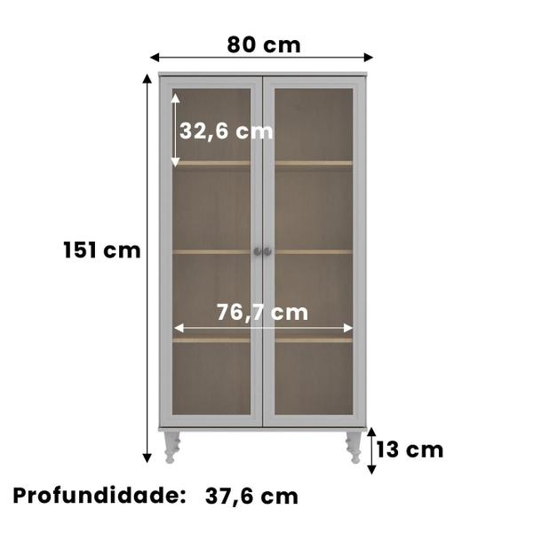 Imagem de Armário Multiuso 2 portas de vidro Ditália C/Kit Luz E-957