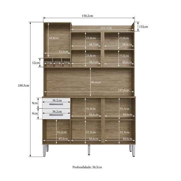 Imagem de Armário Multiuso 6 Portas 2 Gavetas 10 Prateleiras Wood/ Branco - Decibal